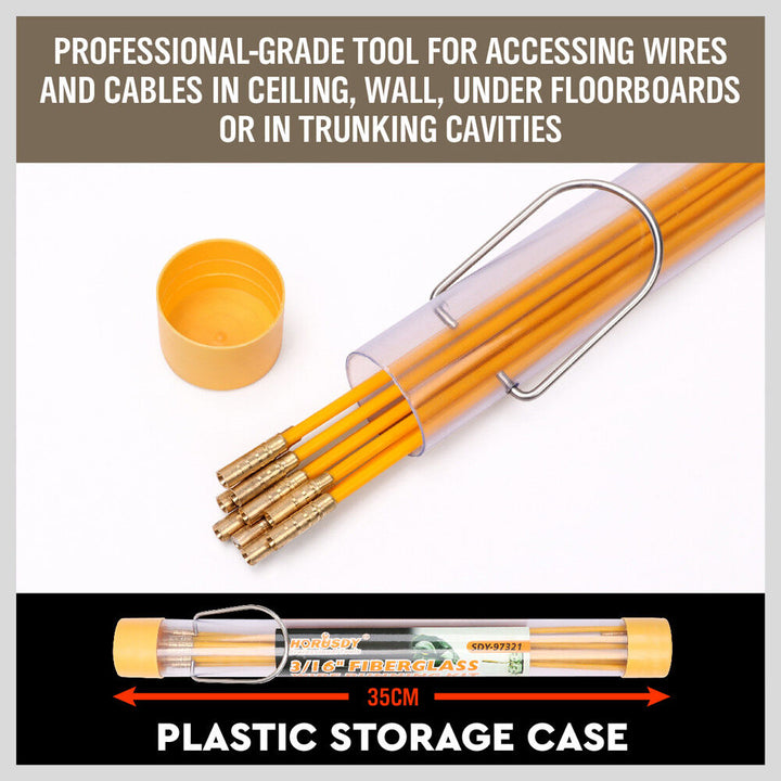 3.3m ⏀ 4mm Fibreglass Electricians Push Pull Rods Cable Cavity Contractors Duct