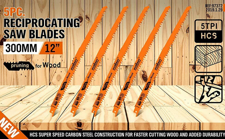 5Pc 300mm Reciprocating Saw Blades 5TPI Wood Timber Pruning Tool W/T Case