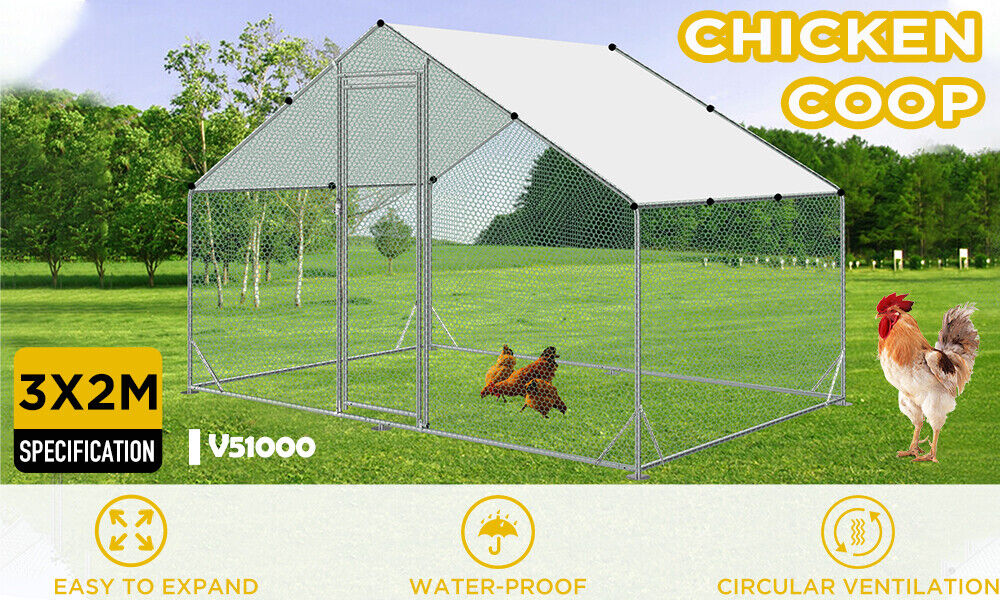 VaKa 3x2x1.95m Metal Walk-in Chicken Coop Rabbit Hutch Cage Hen House Chook Au