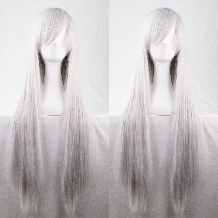 New 80cm Straight Sleek Long Full Hair Wigs w Side Bangs Cosplay Costume Womens, Silver