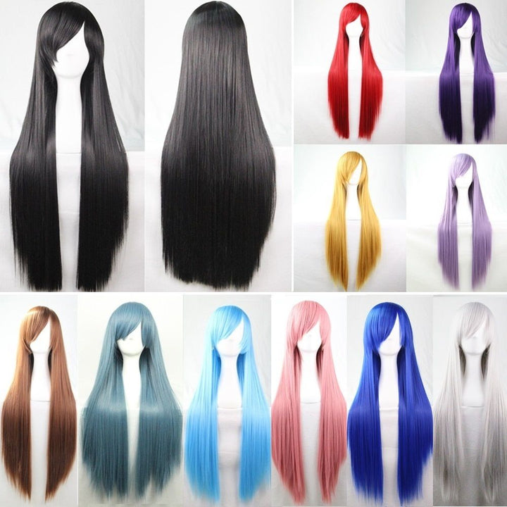 New 80cm Straight Sleek Long Full Hair Wigs w Side Bangs Cosplay Costume Womens, Silver