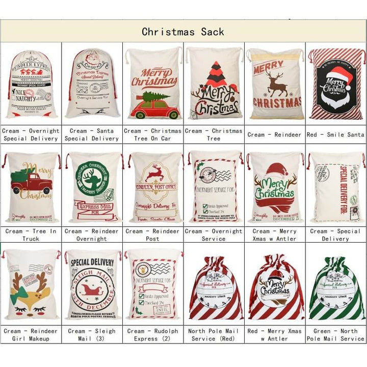 Large Christmas XMAS Hessian Santa Sack Stocking Bag Reindeer Children Gifts Bag, Green - Reindeer Express Delivery