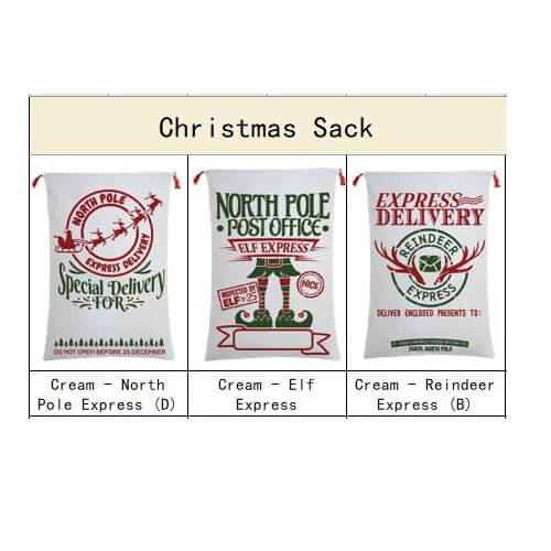 50x70cm Canvas Hessian Christmas Santa Sack Xmas Stocking Reindeer Kids Gift Bag, Cream - Express Delivery (1)