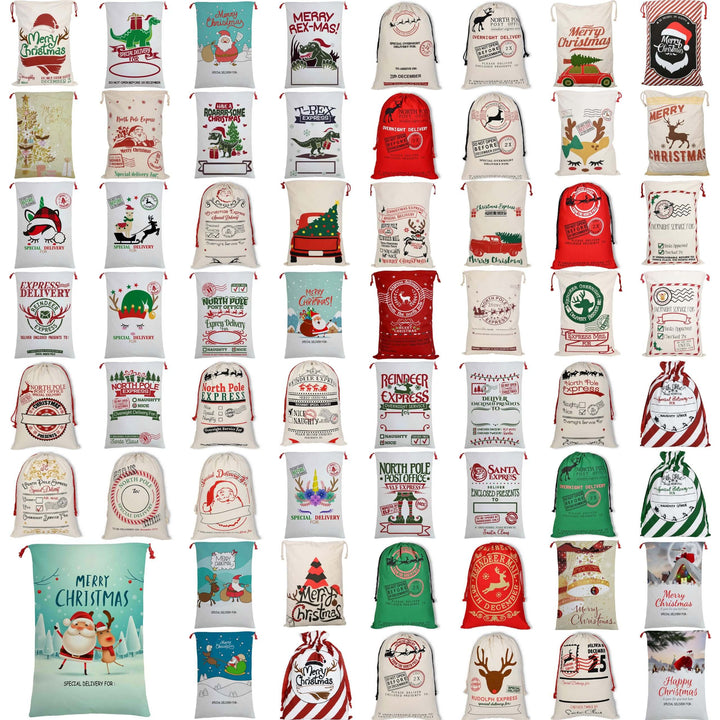 50x70cm Canvas Hessian Christmas Santa Sack Xmas Stocking Reindeer Kids Gift Bag, Green - Reindeer Express Delivery