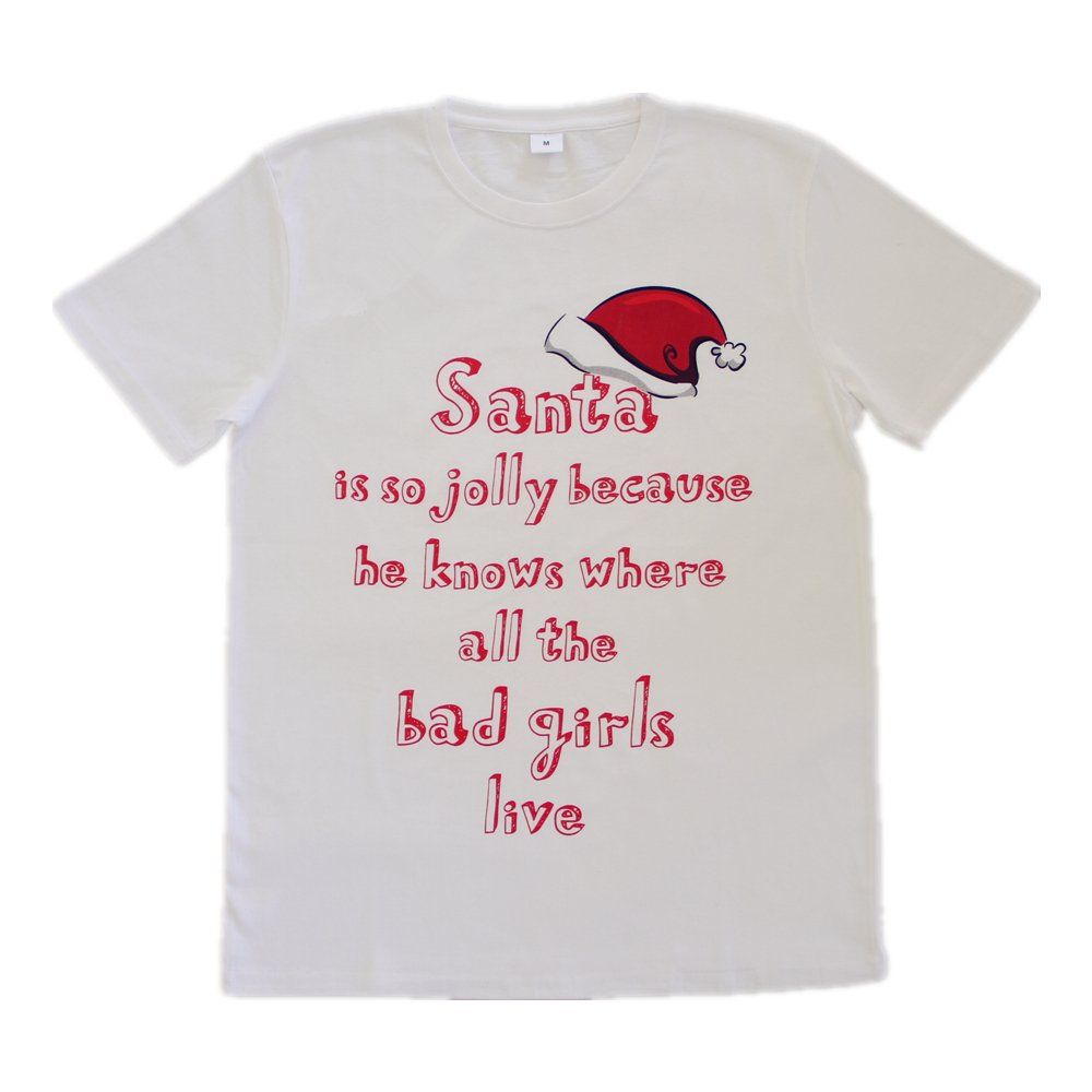 New Funny Adult Xmas Christmas T Shirt Tee Mens Womens 100% Cotton Jolly Ugly, Santa is Jolly, M