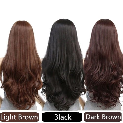 Long Wavy Curly Full Hair Wigs w Side Bangs Cosplay Costume Fancy Anime Womens, Black