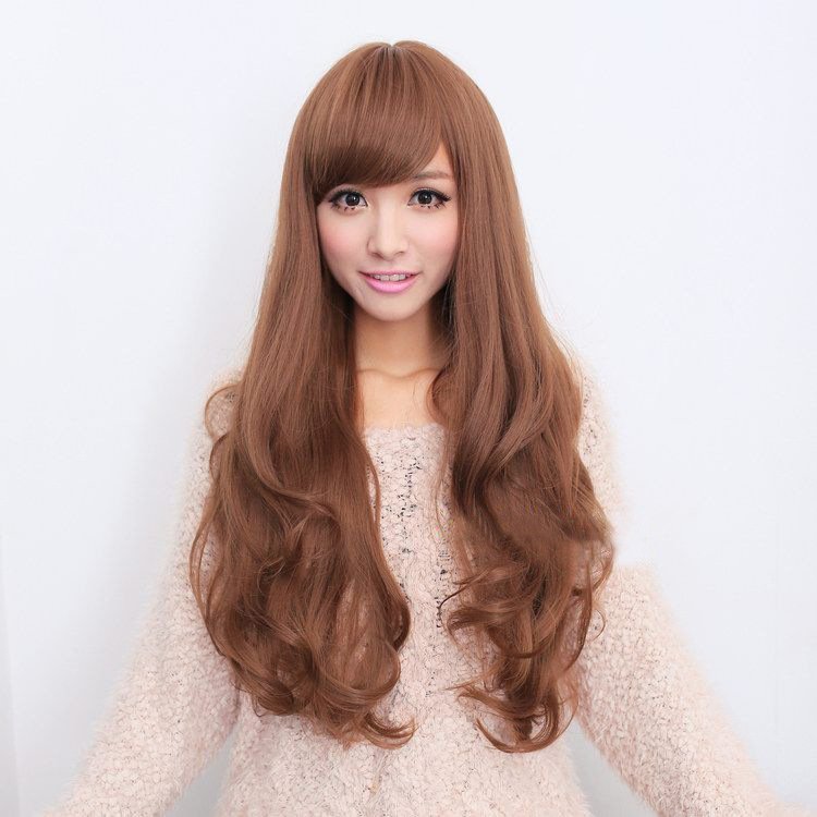 Long Wavy Curly Full Hair Wigs w Side Bangs Cosplay Costume Fancy Anime Womens, Light Brown