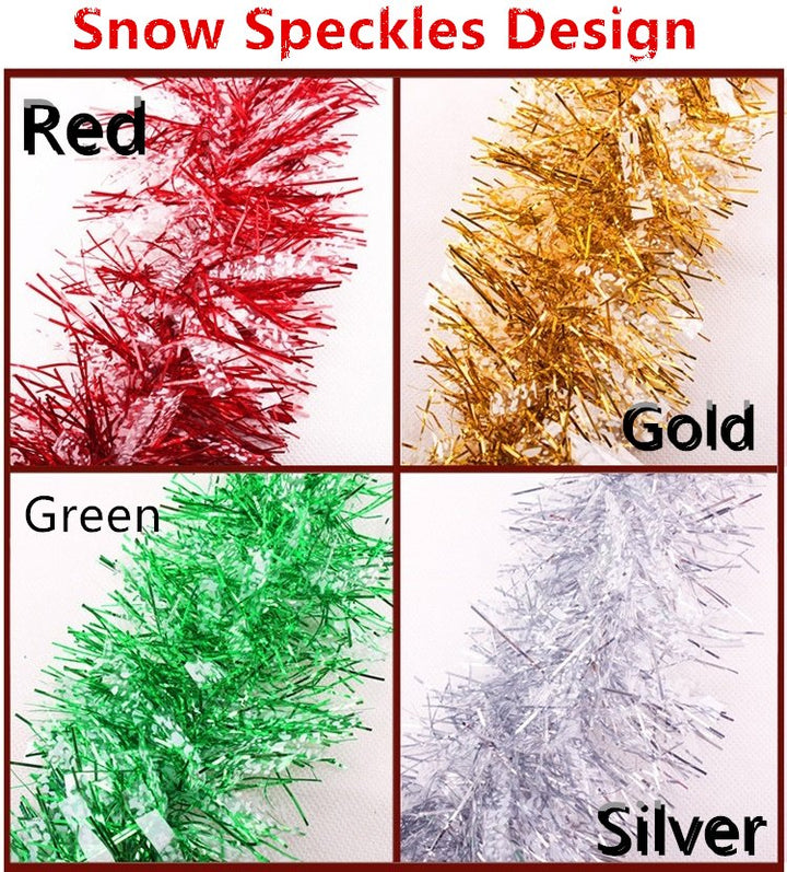 5x 2.5m Christmas Tinsel Xmas Garland Sparkly Snowflake Party Natural Home Décor, Snow Speckles in Gold