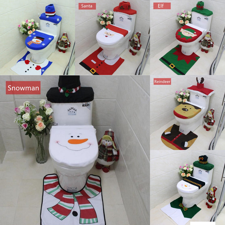 4pcs Christmas Toilet Seat Cover Rug Bathroom Set Santa Snowman Xmas Home Décor, Snowman B