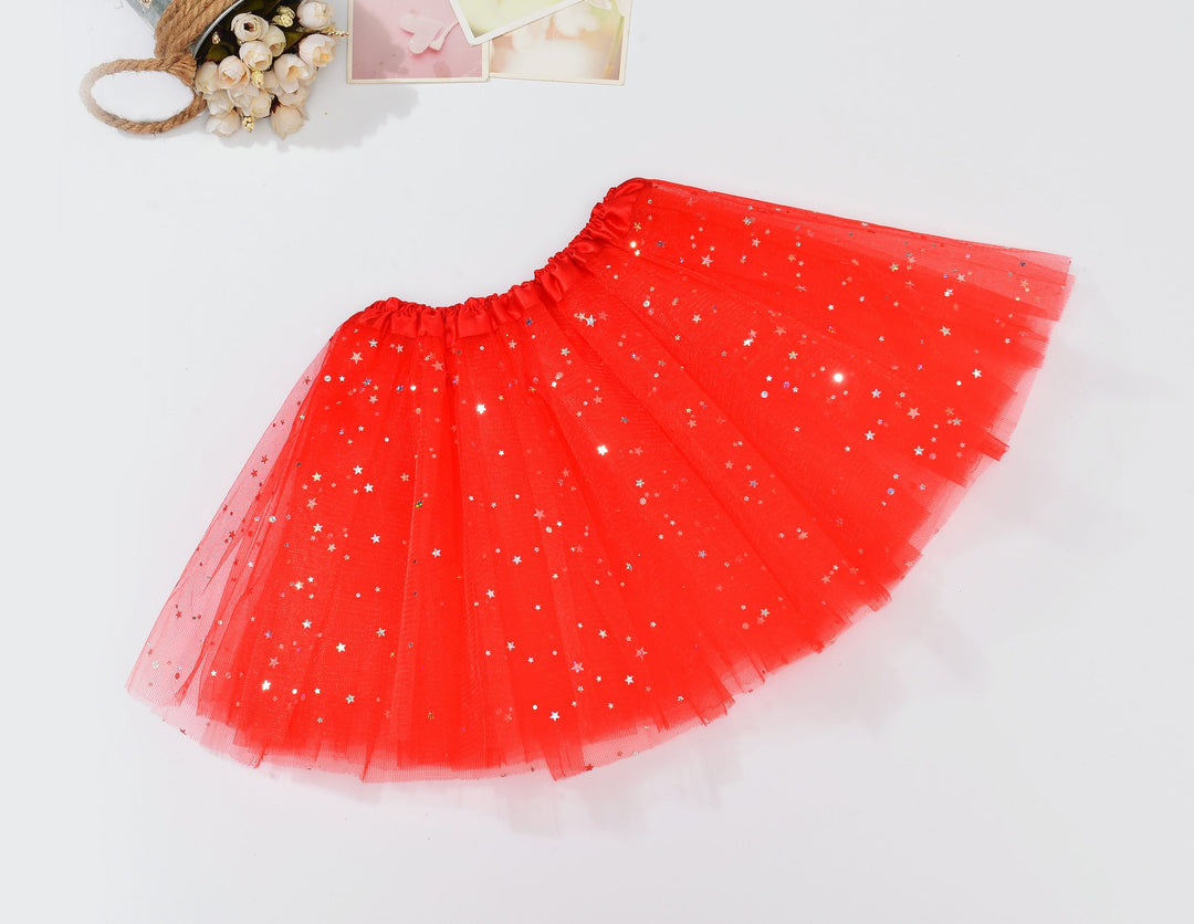 Sequin Tulle Tutu Skirt Ballet Kids Princess Dressup Party Baby Girls Dance Wear, Red, Kids