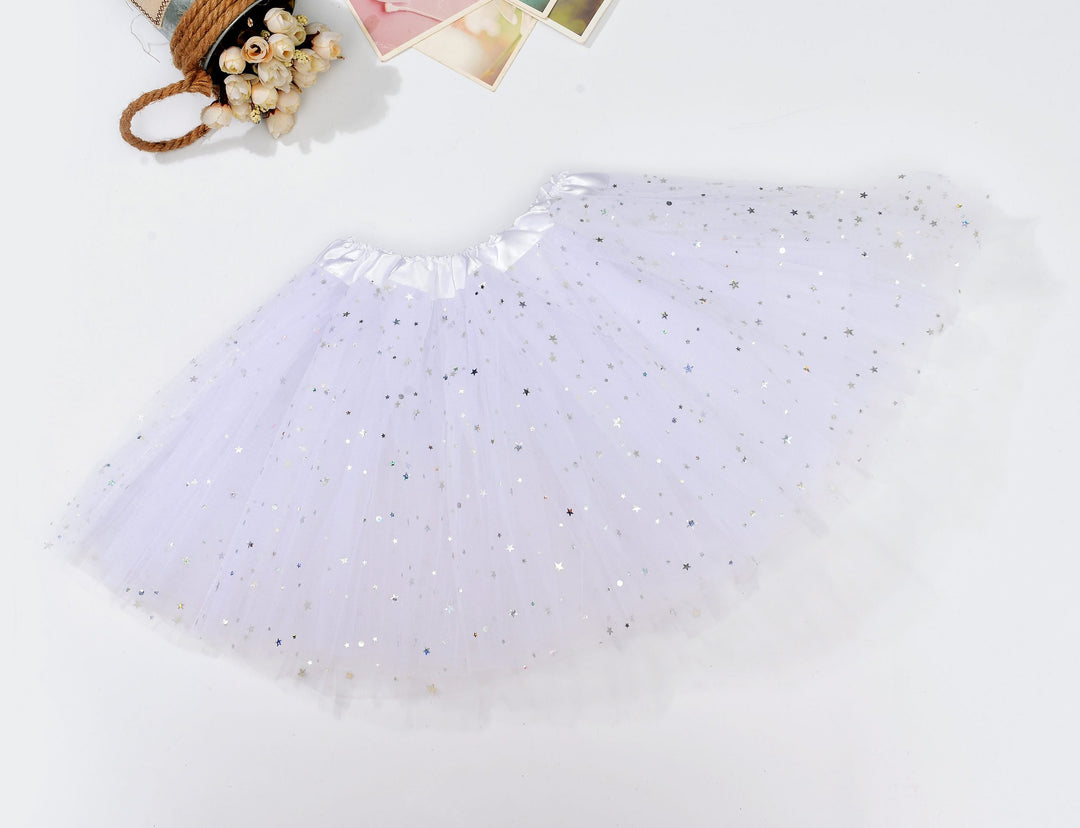 Sequin Tulle Tutu Skirt Ballet Kids Princess Dressup Party Baby Girls Dance Wear, White, Kids