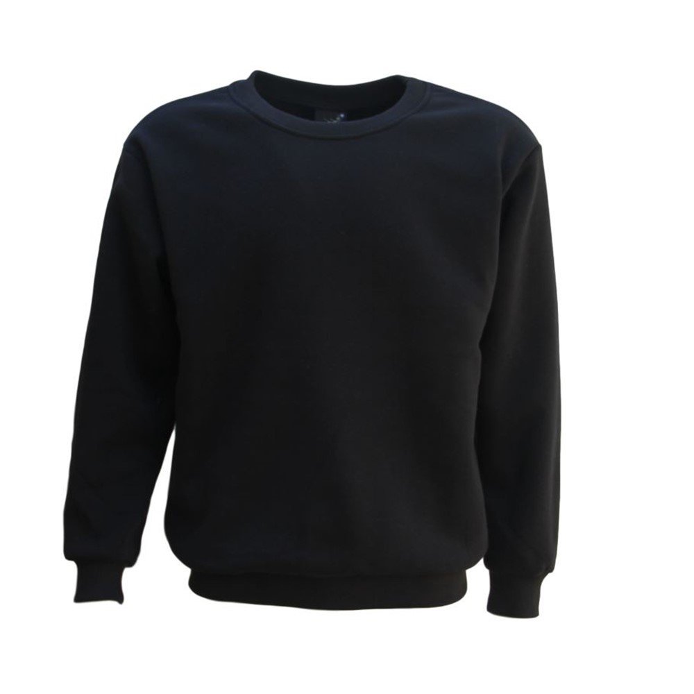 New Adult Unisex Plain Pullover Fleece Jumper Mens Long Sleeve Crew Neck Sweater, Black, XL