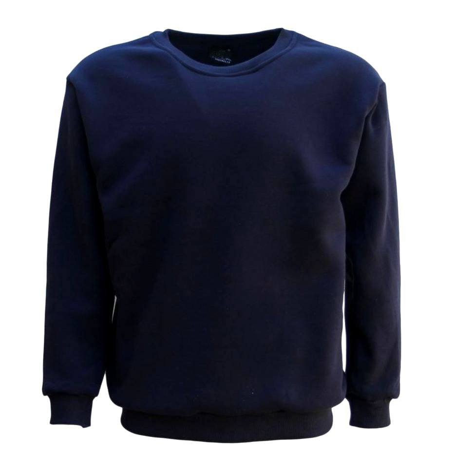 New Adult Unisex Plain Pullover Fleece Jumper Mens Long Sleeve Crew Neck Sweater, Navy, XL