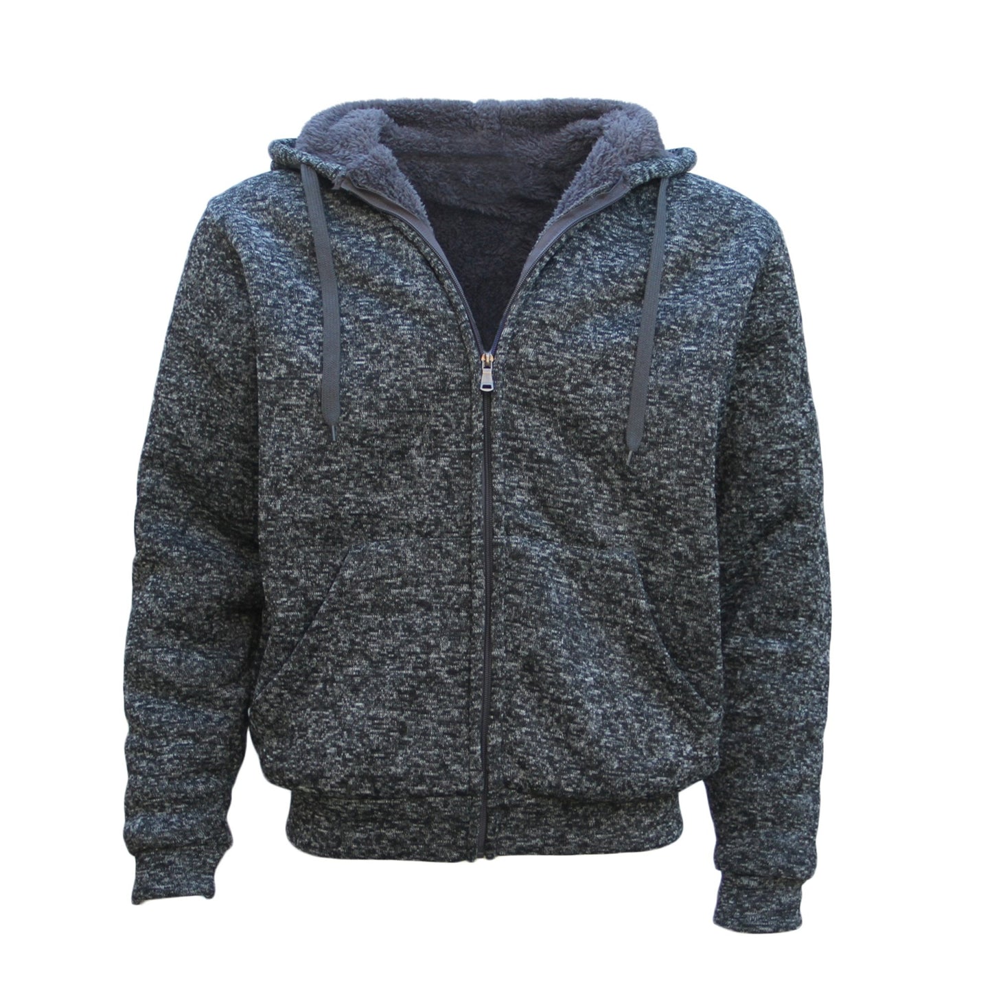 Men's Thick Zip Up Hooded Hoodie w Winter Sherpa Fur Jumper Coat Jacket Sweater, Dark Grey, S