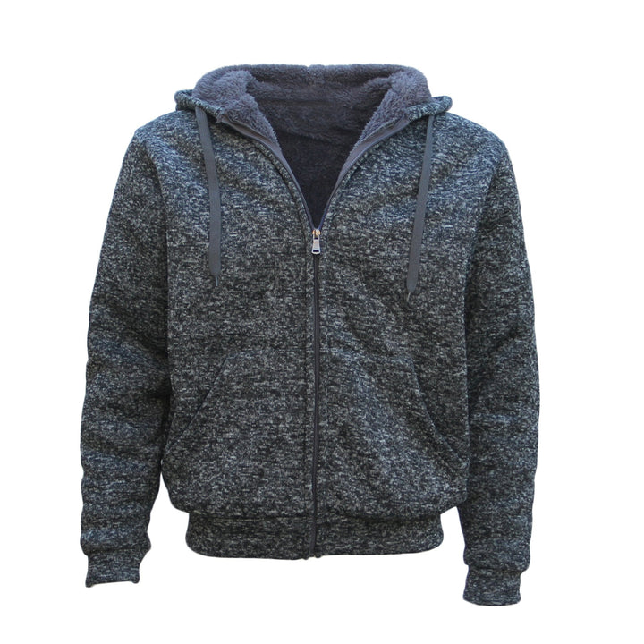 Men's Thick Zip Up Hooded Hoodie w Winter Sherpa Fur Jumper Coat Jacket Sweater, Dark Grey, M