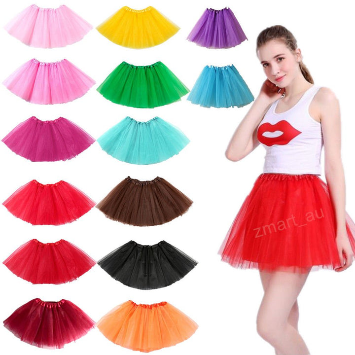 New Adults Tulle Tutu Skirt Dressup Party Costume Ballet Womens Girls Dance Wear, Rainbow_B, Kids