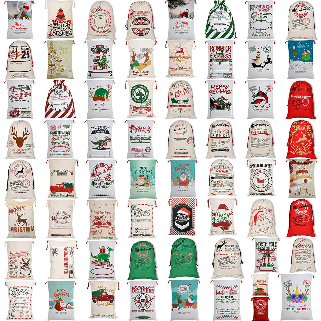 Large Christmas XMAS Hessian Santa Sack Stocking Bag Reindeer Children Gifts Bag, Cream - North Pole Express (2)