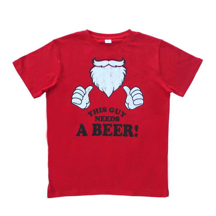 New Funny Adult Xmas Christmas T Shirt Tee Mens Womens 100% Cotton Jolly Ugly, This Guy Needs a Beer!, L