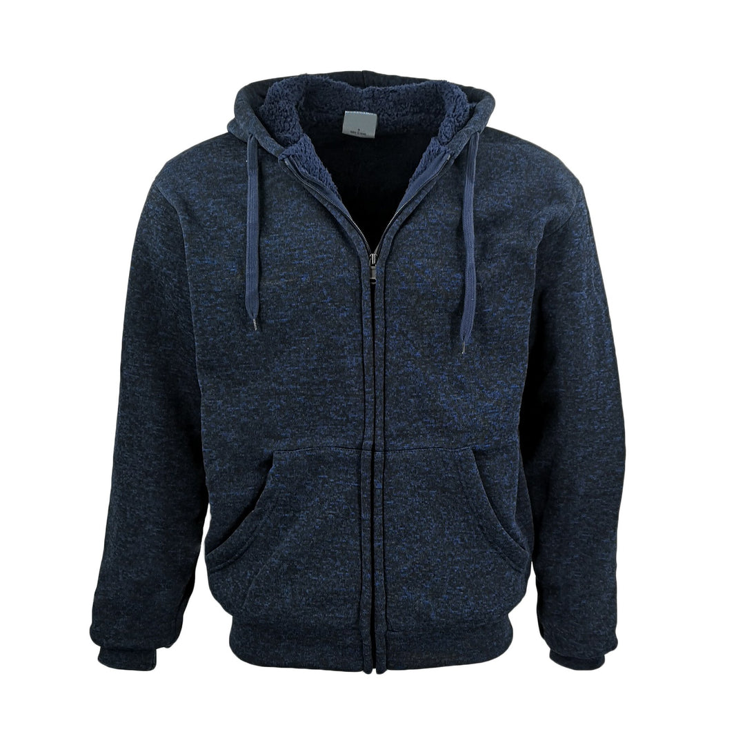 Men's Thick Zip Up Hooded Hoodie w Winter Sherpa Fur Jumper Coat Jacket Sweater, Navy, S