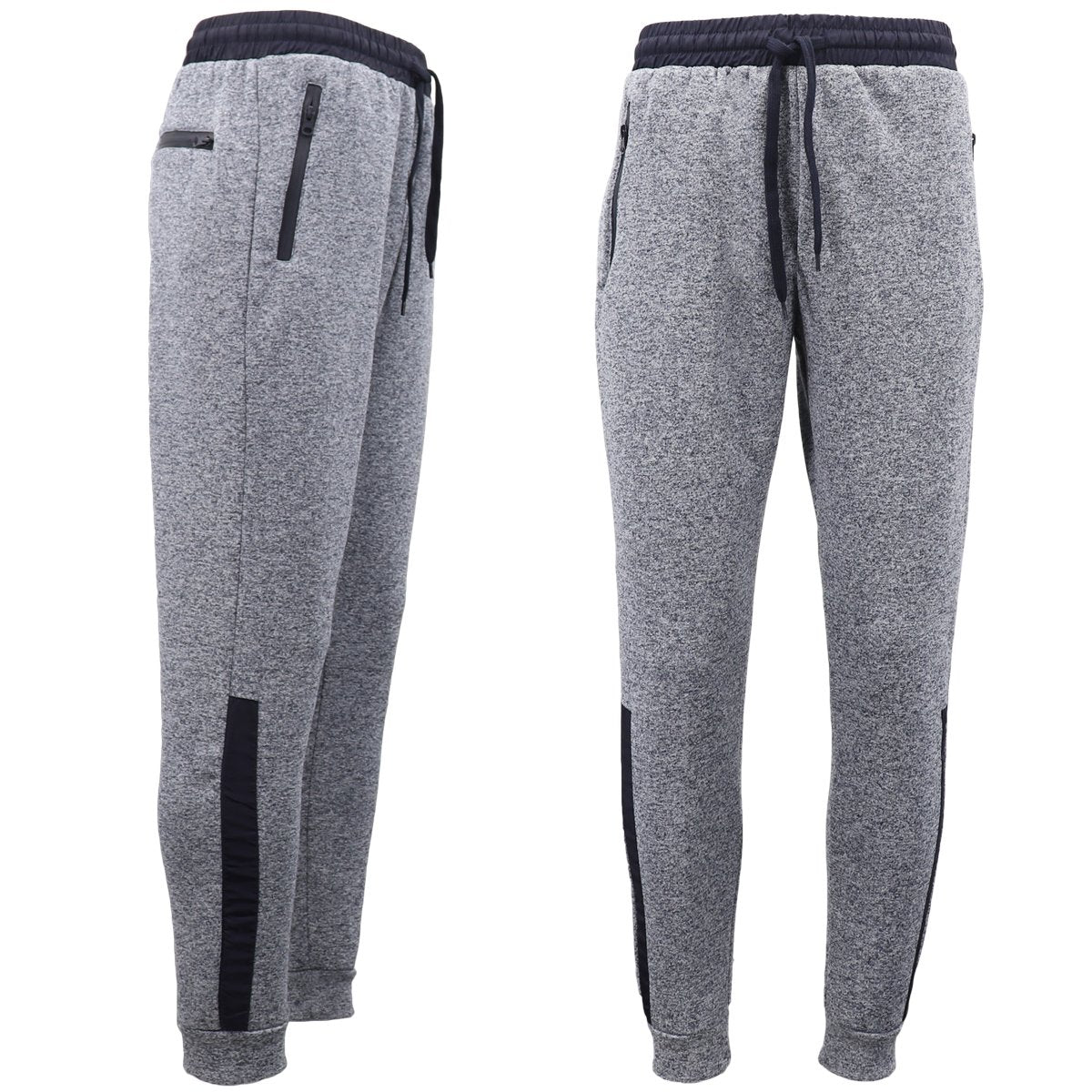 Mens Joggers Trousers Gym Sport Casual Sweat Track Pants Cuffed Hem w Zip Pocket, Light Grey, S