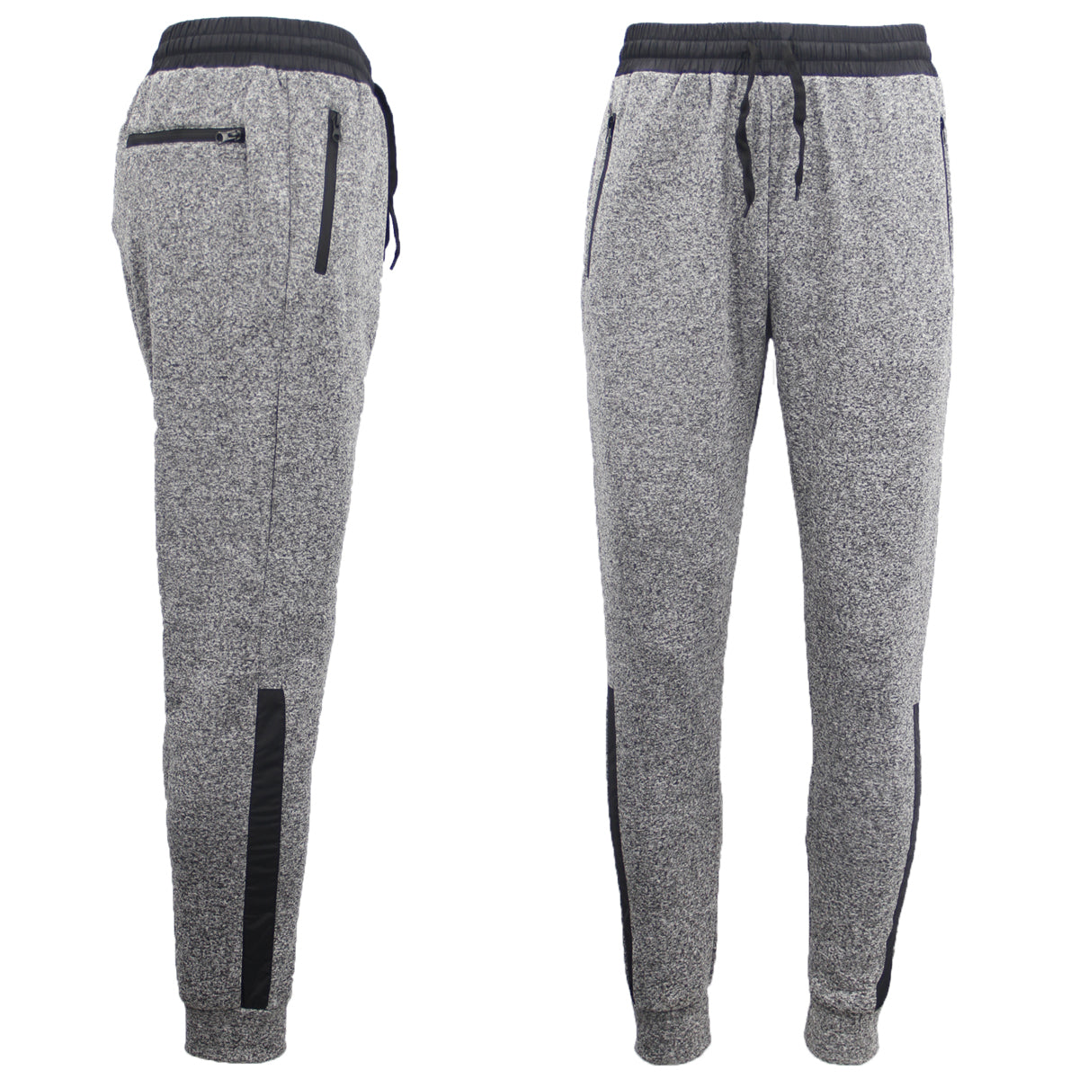 Mens Joggers Trousers Gym Sport Casual Sweat Track Pants Cuffed Hem w Zip Pocket, Light Grey, L