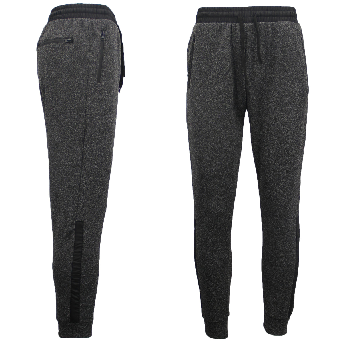 Mens Joggers Trousers Gym Sport Casual Sweat Track Pants Cuffed Hem w Zip Pocket, Light Grey, L