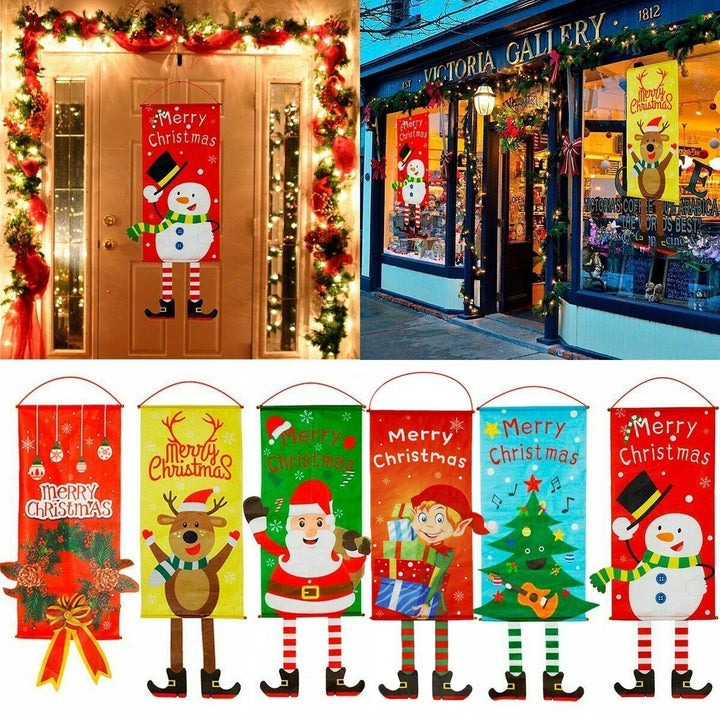 Christmas Hanging Banner Flag Door Window Décor Santa Reindeer Snowman Ornaments, Tree