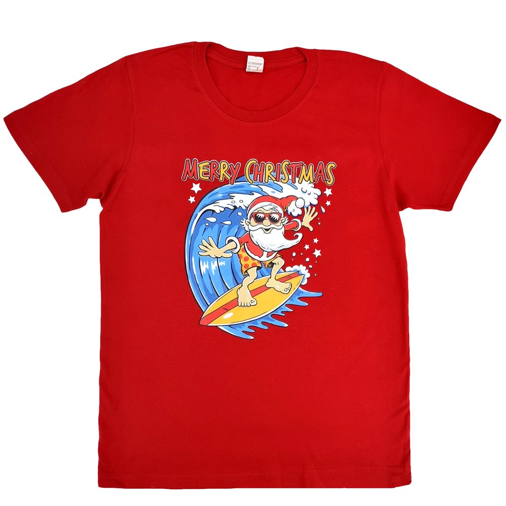 New Funny Adult Xmas Christmas T Shirt Tee Mens Womens 100% Cotton Jolly Ugly, Santa Surf (Red), XS