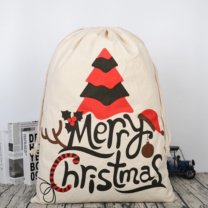 Large Christmas XMAS Hessian Santa Sack Stocking Bag Reindeer Children Gifts Bag, Cream - Christmas Tree