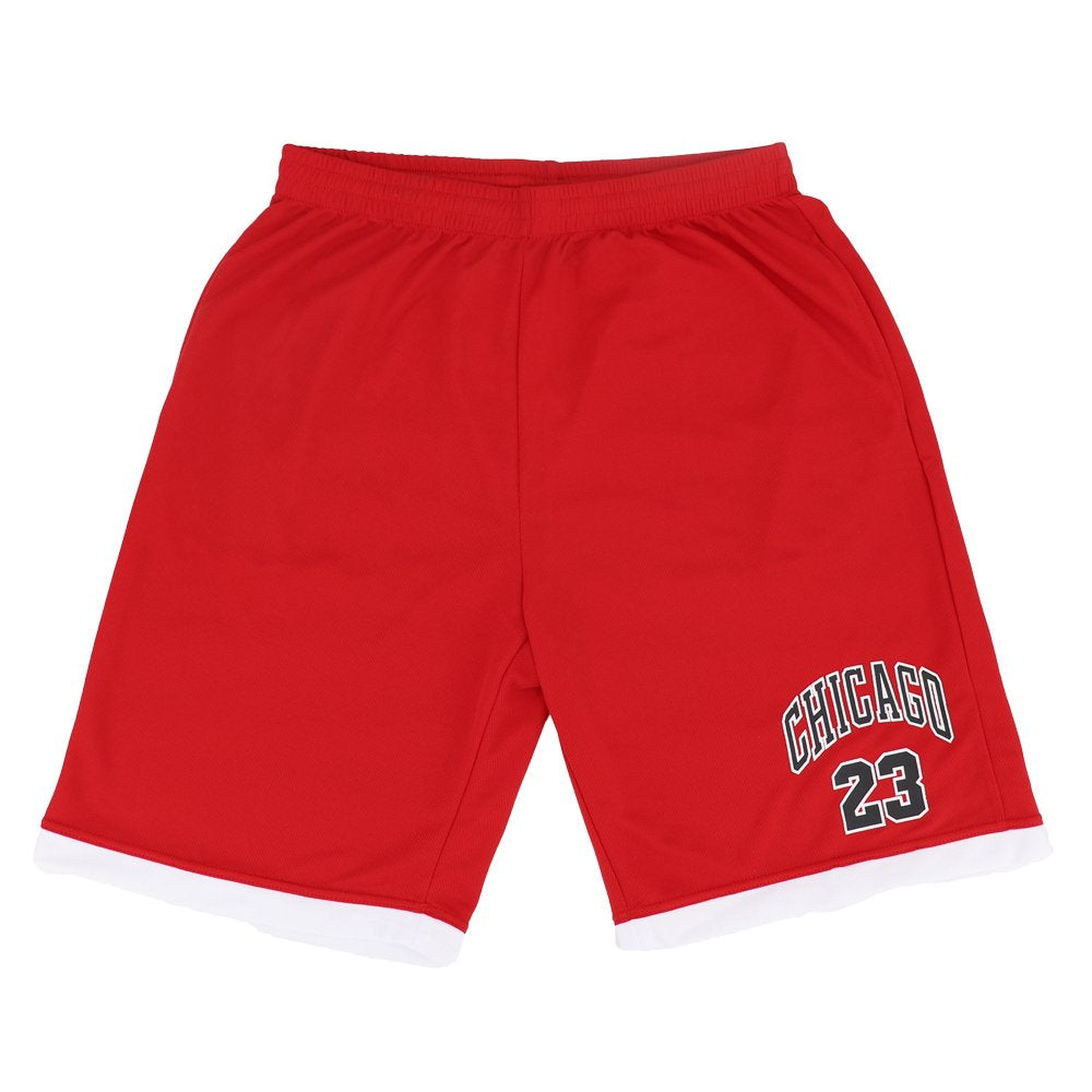 Men's Basketball Sports Shorts Gym Jogging Swim Board Boxing Sweat Casual Pants, Red - Chicago 23, XL