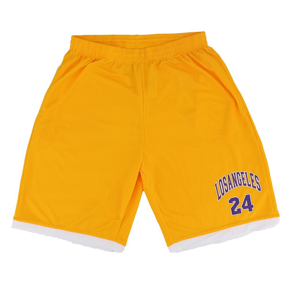 Men's Basketball Sports Shorts Gym Jogging Swim Board Boxing Sweat Casual Pants, Yellow - Los Angeles 24, S