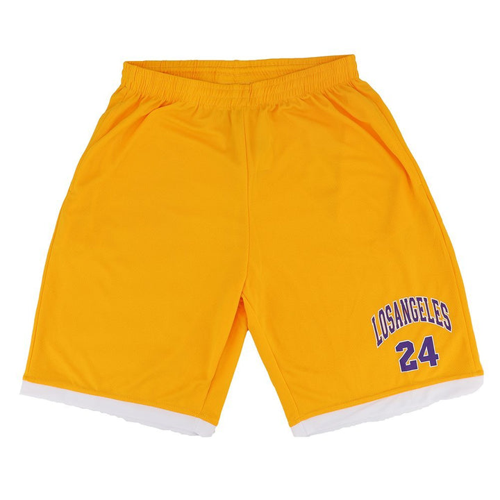 Men's Basketball Sports Shorts Gym Jogging Swim Board Boxing Sweat Casual Pants, Yellow - Los Angeles 24, S