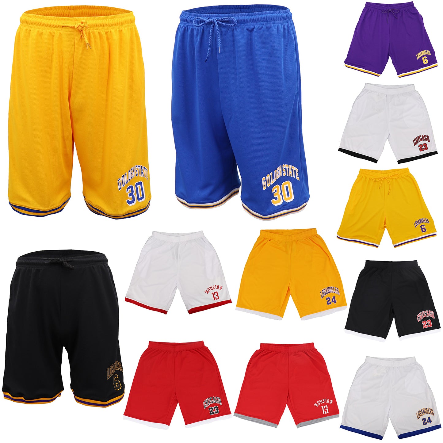 Men's Basketball Sports Shorts Gym Jogging Swim Board Boxing Sweat Casual Pants, Yellow - Los Angeles 24, S