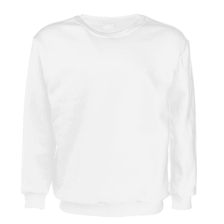 New Adult Unisex Plain Pullover Fleece Jumper Mens Long Sleeve Crew Neck Sweater, White, 2XL