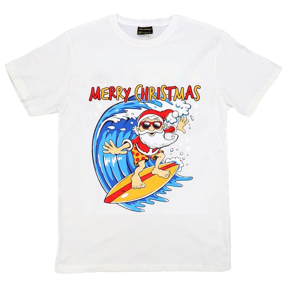 New Funny Adult Xmas Christmas T Shirt Tee Mens Womens 100% Cotton Jolly Ugly, Santa Surf (White), 2XL