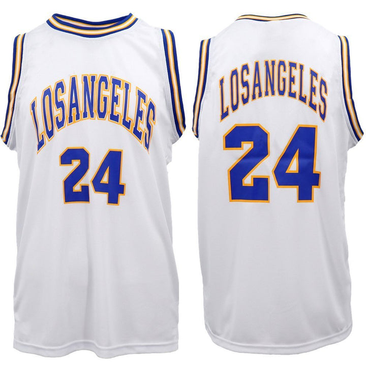 New Men's Basketball Jersey Sports T Shirt Tee Vest Tops Gym Chicago Los Angeles, White - Los Angeles 24, S