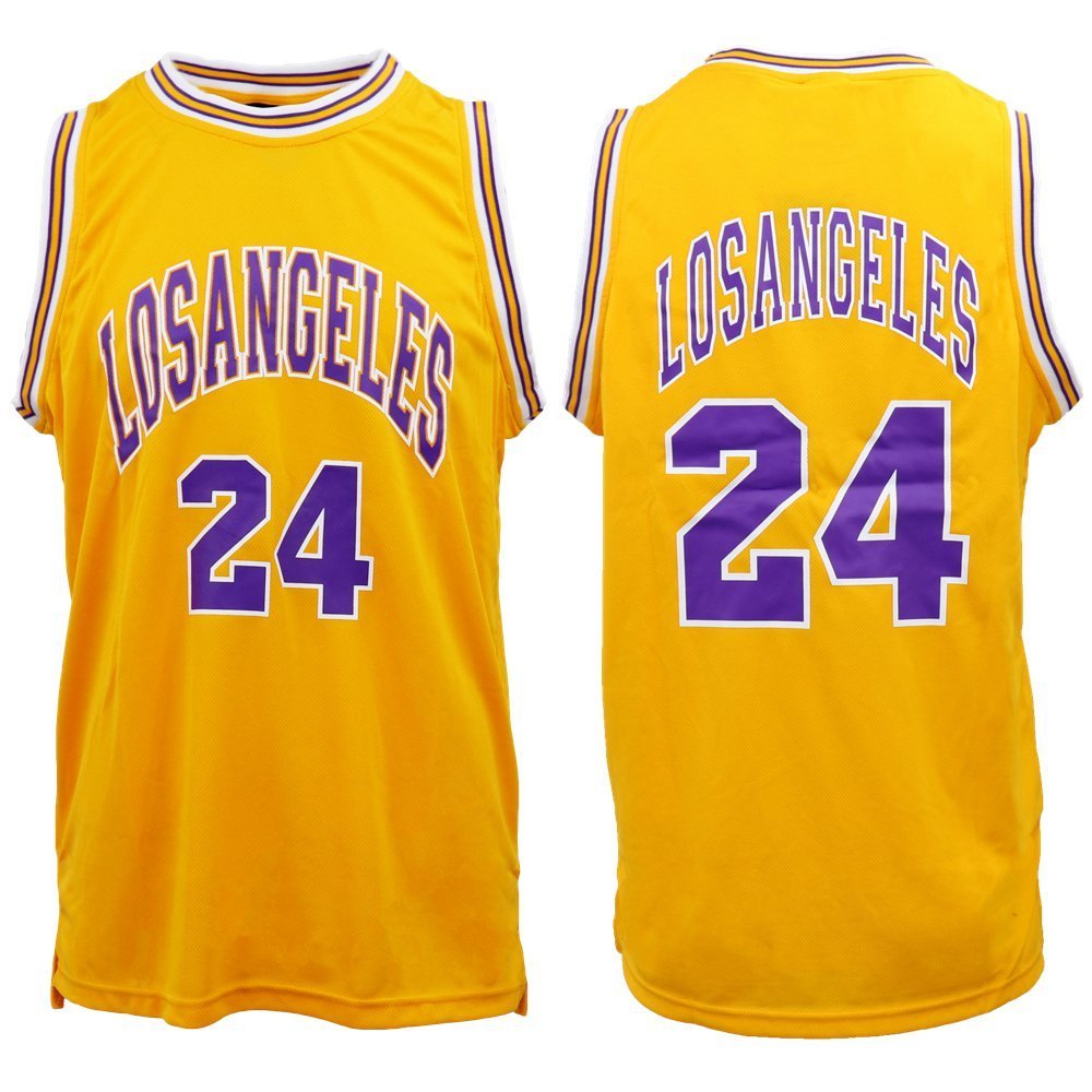 New Men's Basketball Jersey Sports T Shirt Tee Vest Tops Gym Chicago Los Angeles, Yellow - Los Angeles 24, M