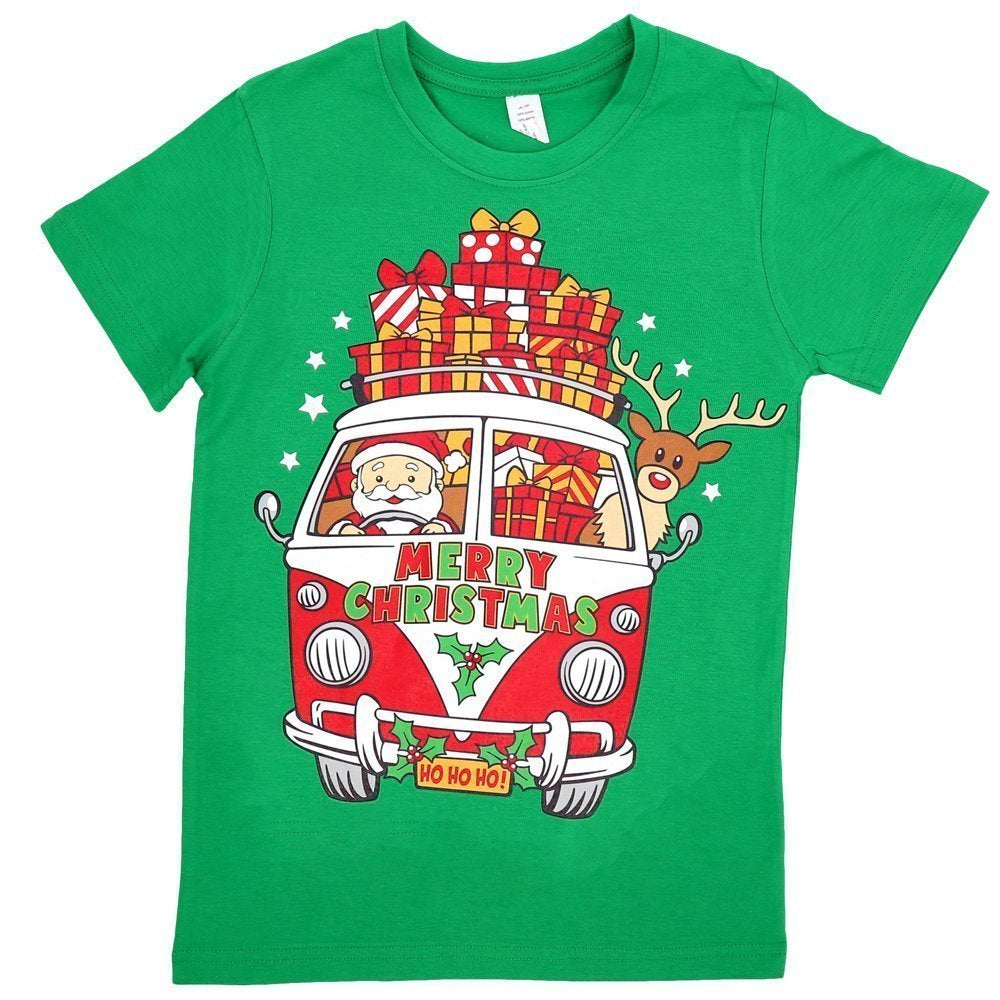 New Funny Adult Xmas Christmas T Shirt Tee Mens Womens 100% Cotton Jolly Ugly, Santa Drive Kombi (Green), M