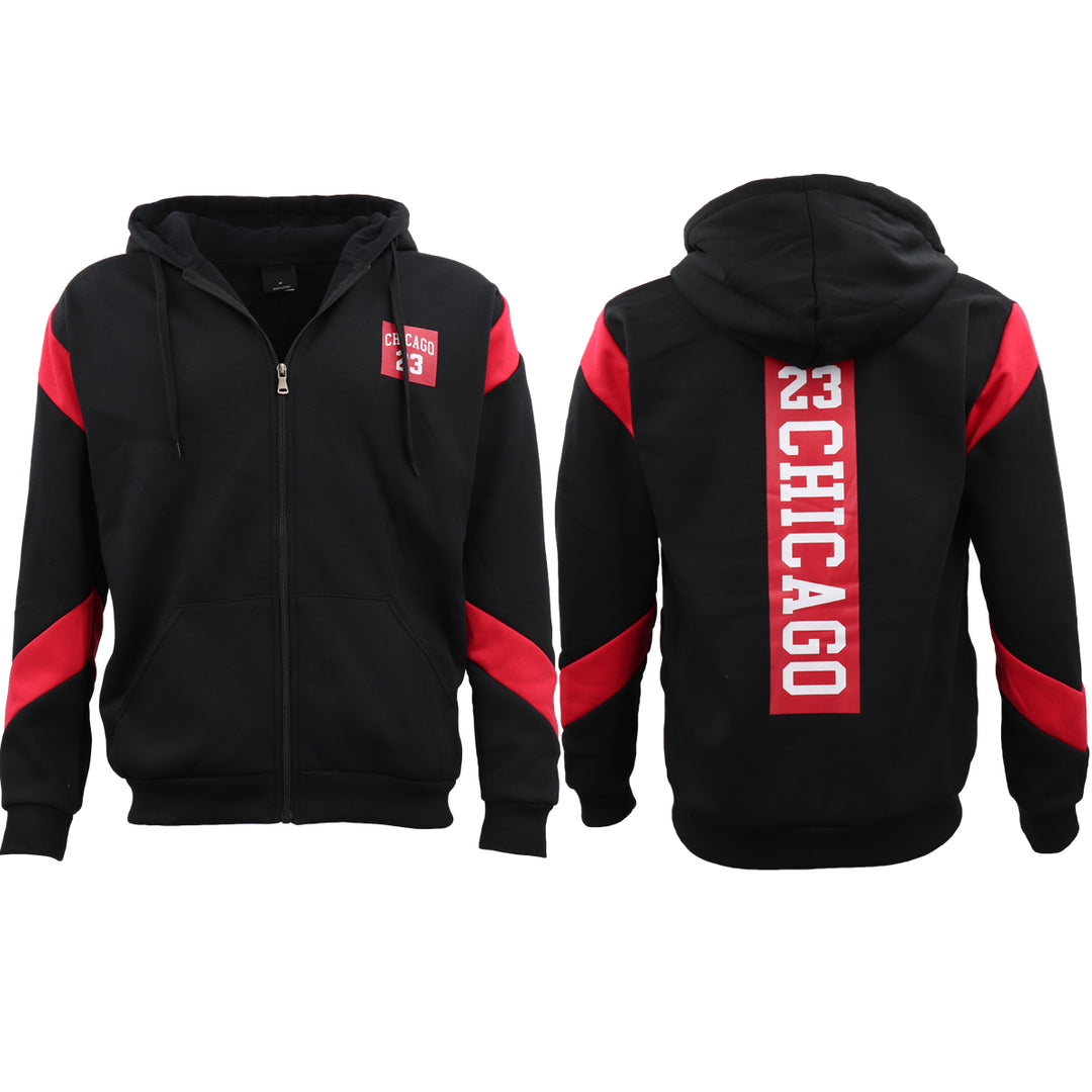 Men's Fleece Zip Up Hoodie Shirt Chicago Bulls 23 Michael Jordan Sweat Jacket, Red, M