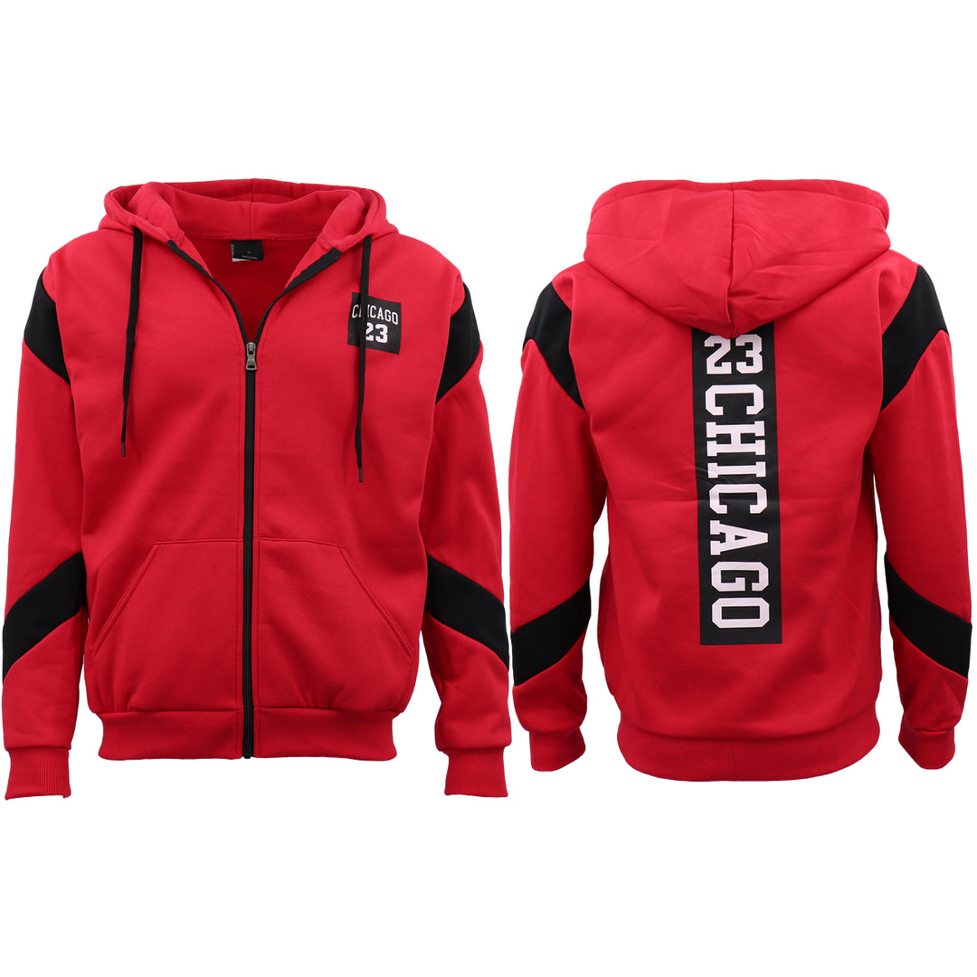 Men's Fleece Zip Up Hoodie Shirt Chicago Bulls 23 Michael Jordan Sweat Jacket, Red, M