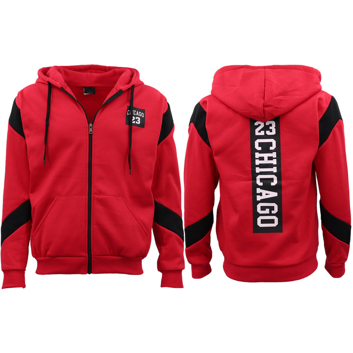 Men's Fleece Zip Up Hoodie Shirt Chicago Bulls 23 Michael Jordan Sweat Jacket, Red, M