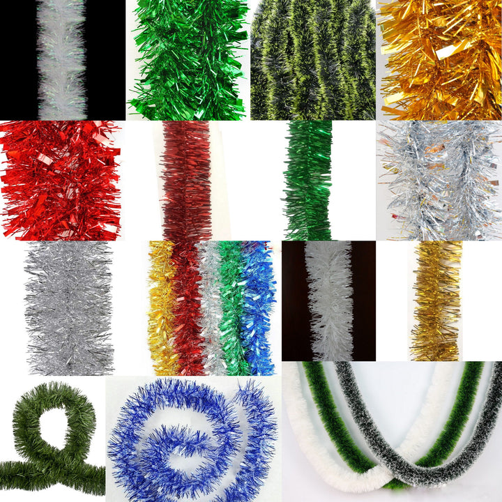 5x 2.5m Christmas Tinsel Xmas Garland Sparkly Snowflake Party Natural Home Décor, Bows (Black Green)