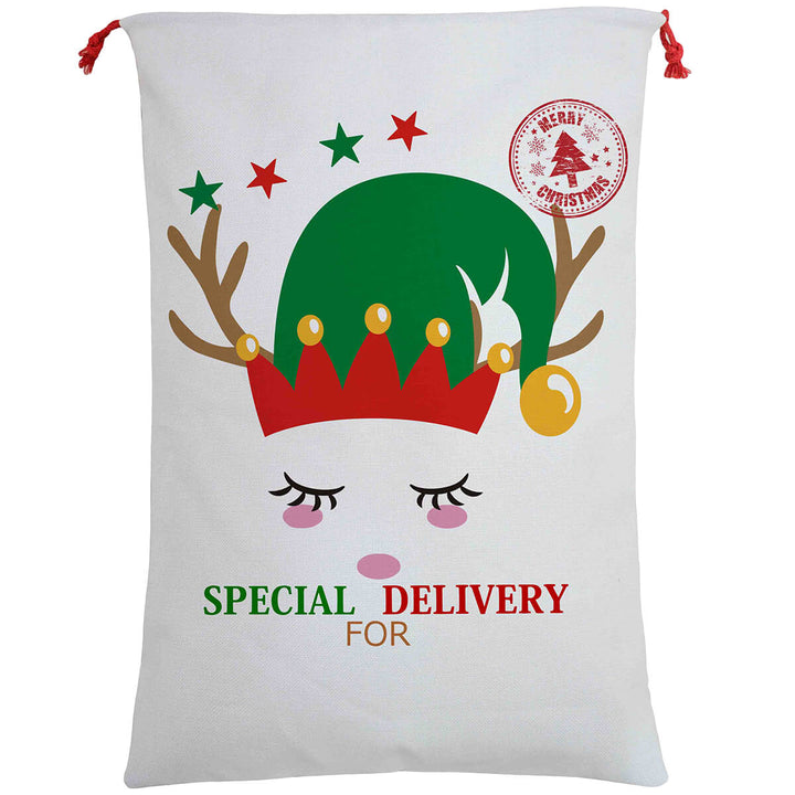 Large Christmas XMAS Hessian Santa Sack Stocking Bag Reindeer Children Gifts Bag, Cream - Cute Reindeer Delivery