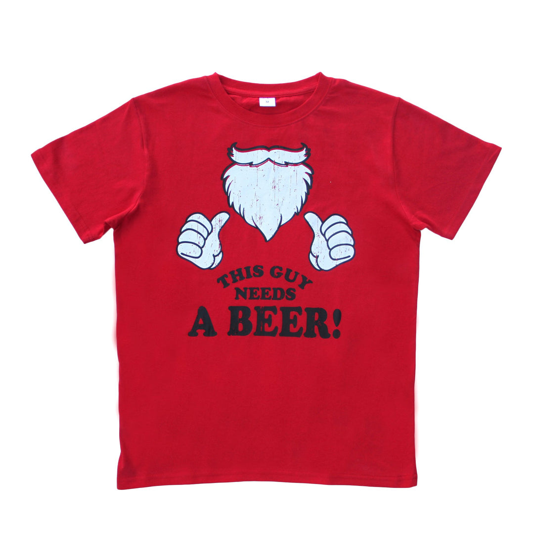 New Funny Adult Xmas Christmas T Shirt Tee Mens Womens 100% Cotton Jolly Ugly, This Guy Needs a Beer!, 2XL