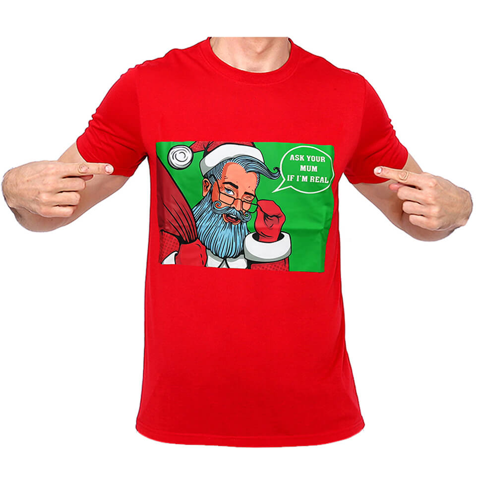 New Funny Adult Xmas Christmas T Shirt Tee Mens Womens 100% Cotton Jolly Ugly, Ask Your Mum If I'm Real, L