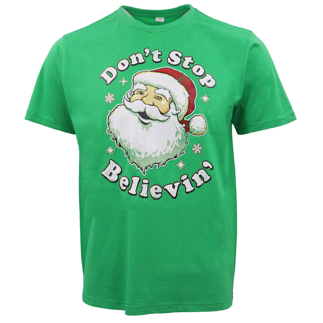 New Funny Adult Xmas Christmas T Shirt Tee Mens Womens 100% Cotton Jolly Ugly, Don't Stop Believin' (Green), L