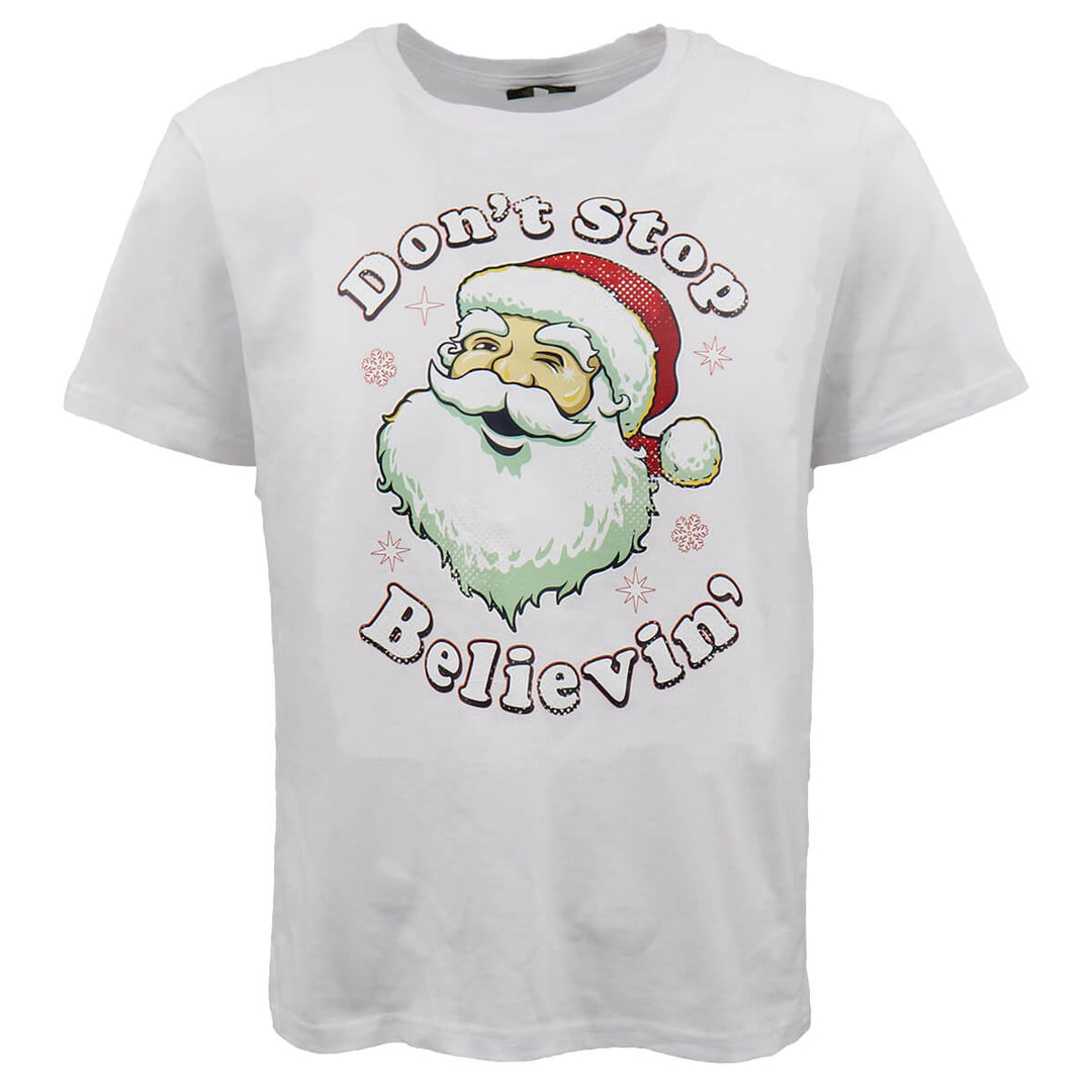 New Funny Adult Xmas Christmas T Shirt Tee Mens Womens 100% Cotton Jolly Ugly, Don't Stop Believin' (White), M