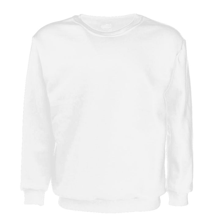 New Adult Unisex Plain Pullover Fleece Jumper Mens Long Sleeve Crew Neck Sweater, White, 5XL