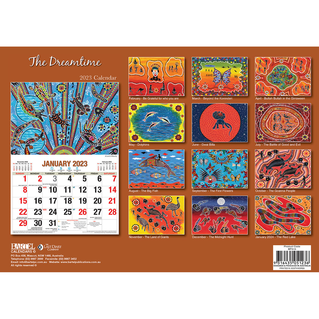 The Dreamtime - 2023 Rectangle Wall Calendar 16 Months Planner New Year Gift