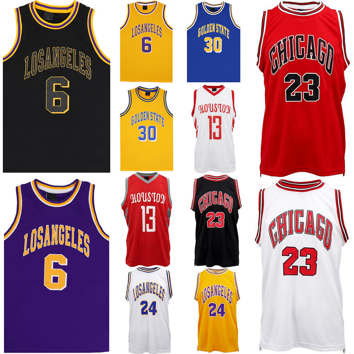 New Men's Basketball Jersey Sports T Shirt Tee Vest Tops Gym Chicago Los Angeles, Black - Los Angeles 6, 3XL